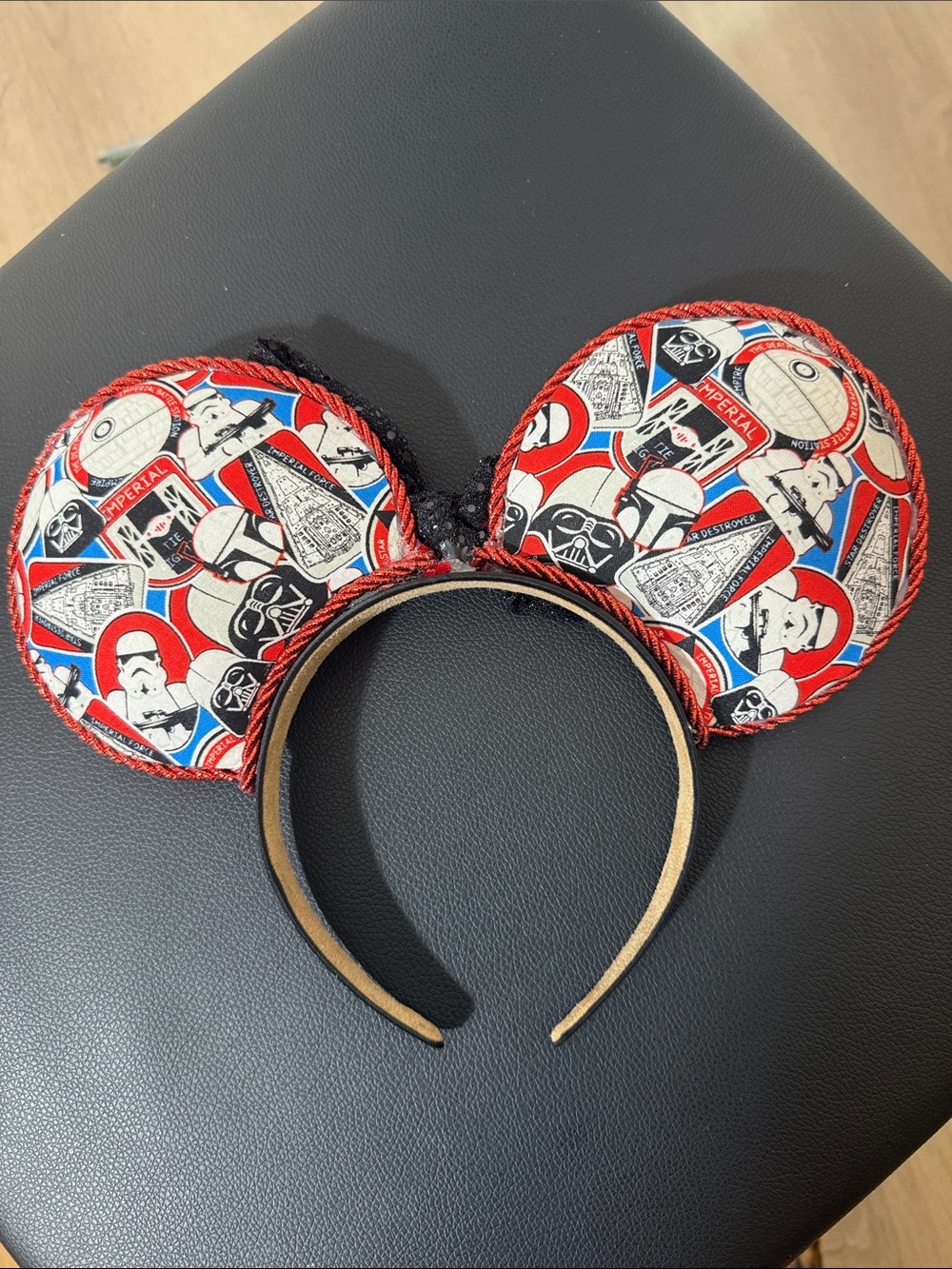 Star Wars Sequin Bow Ear Headband in Black and Red - Picture 4 of 5